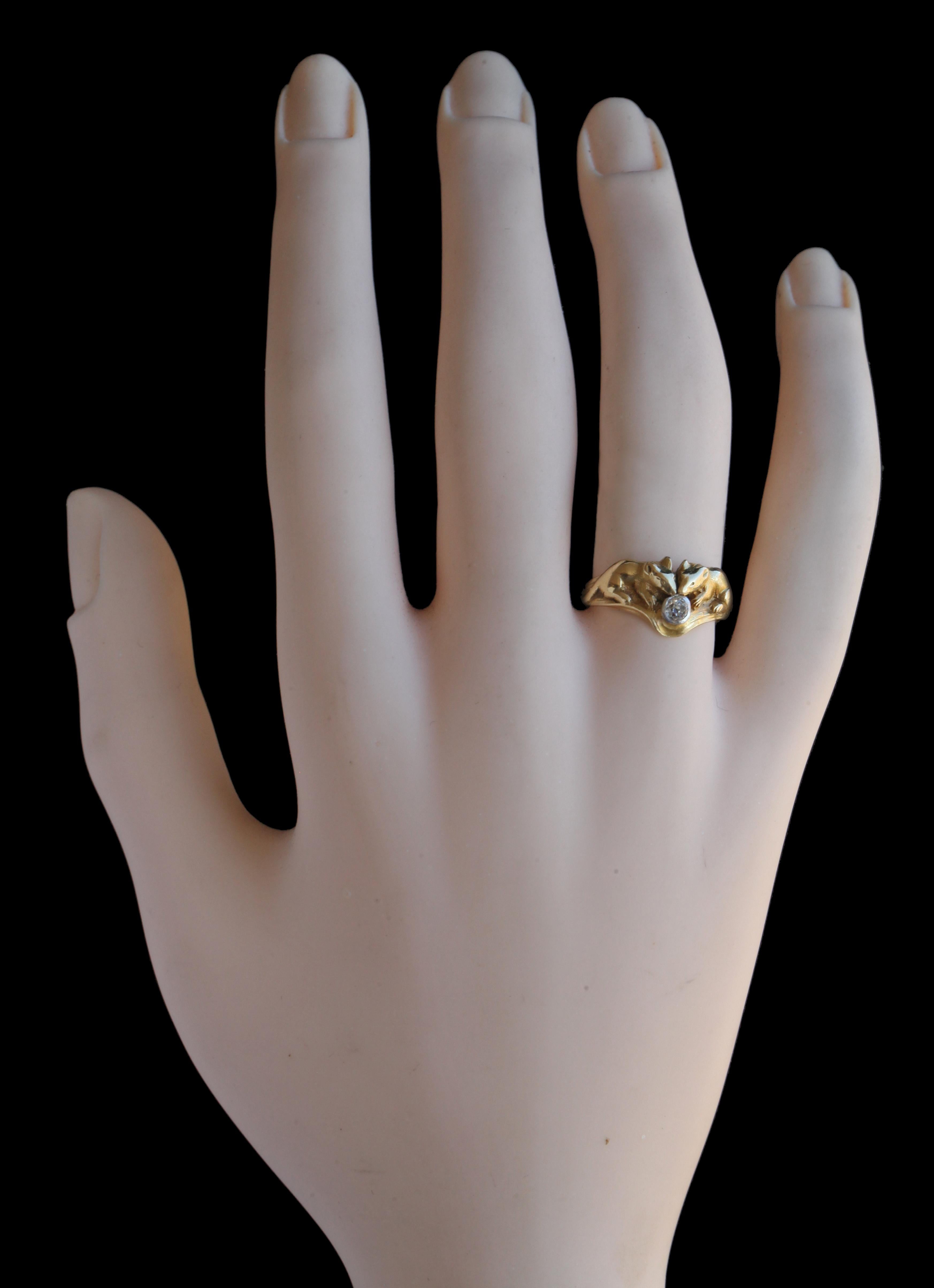 Women's or Men's René Boivin Charming Gold and Diamond Mouse Ring