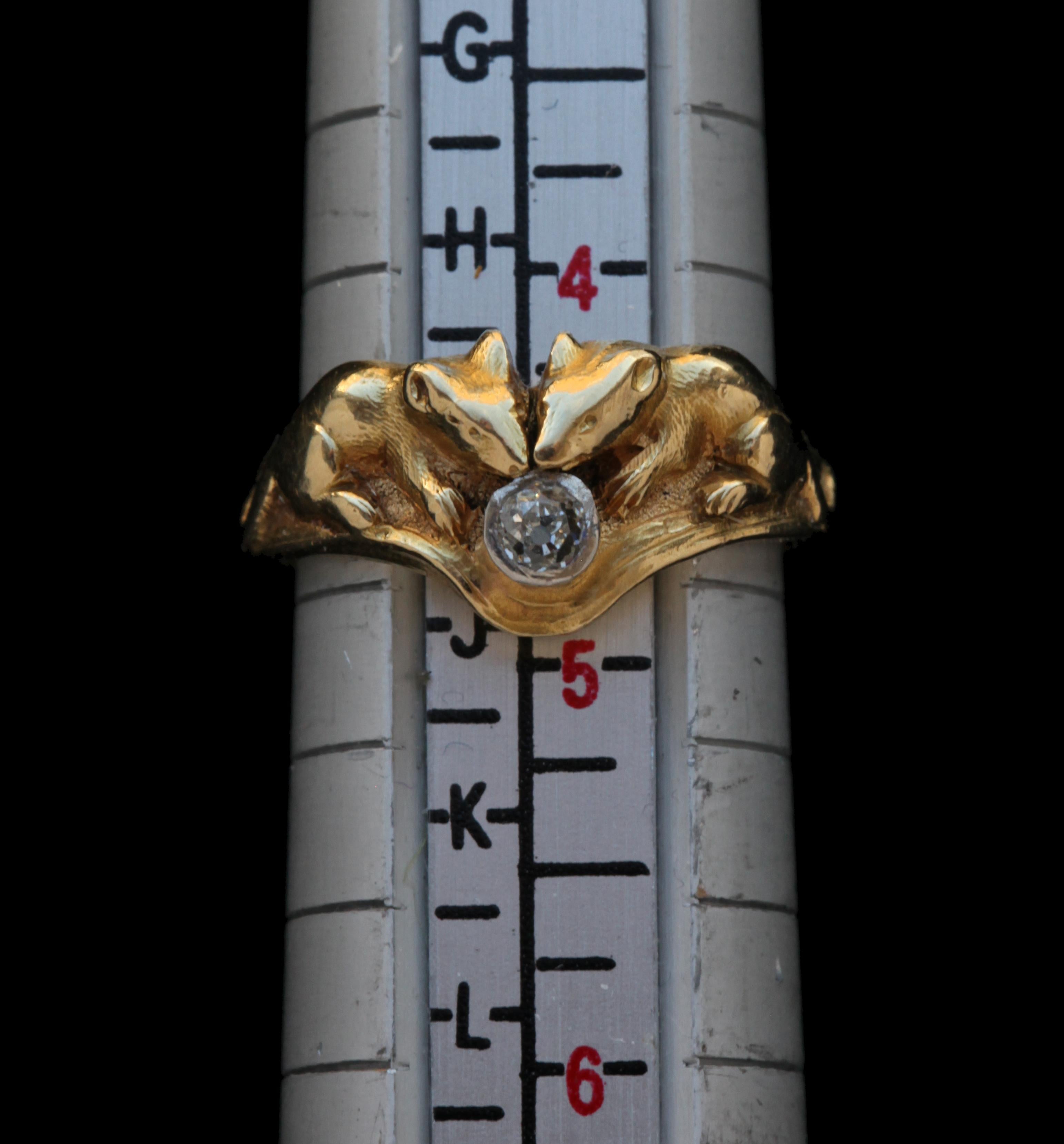René Boivin Charming Gold and Diamond Mouse Ring 2