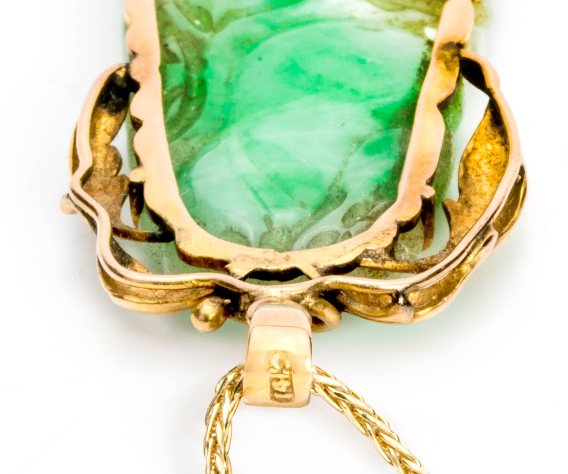 Women's or Men's Carved Jade Gold Pendant  