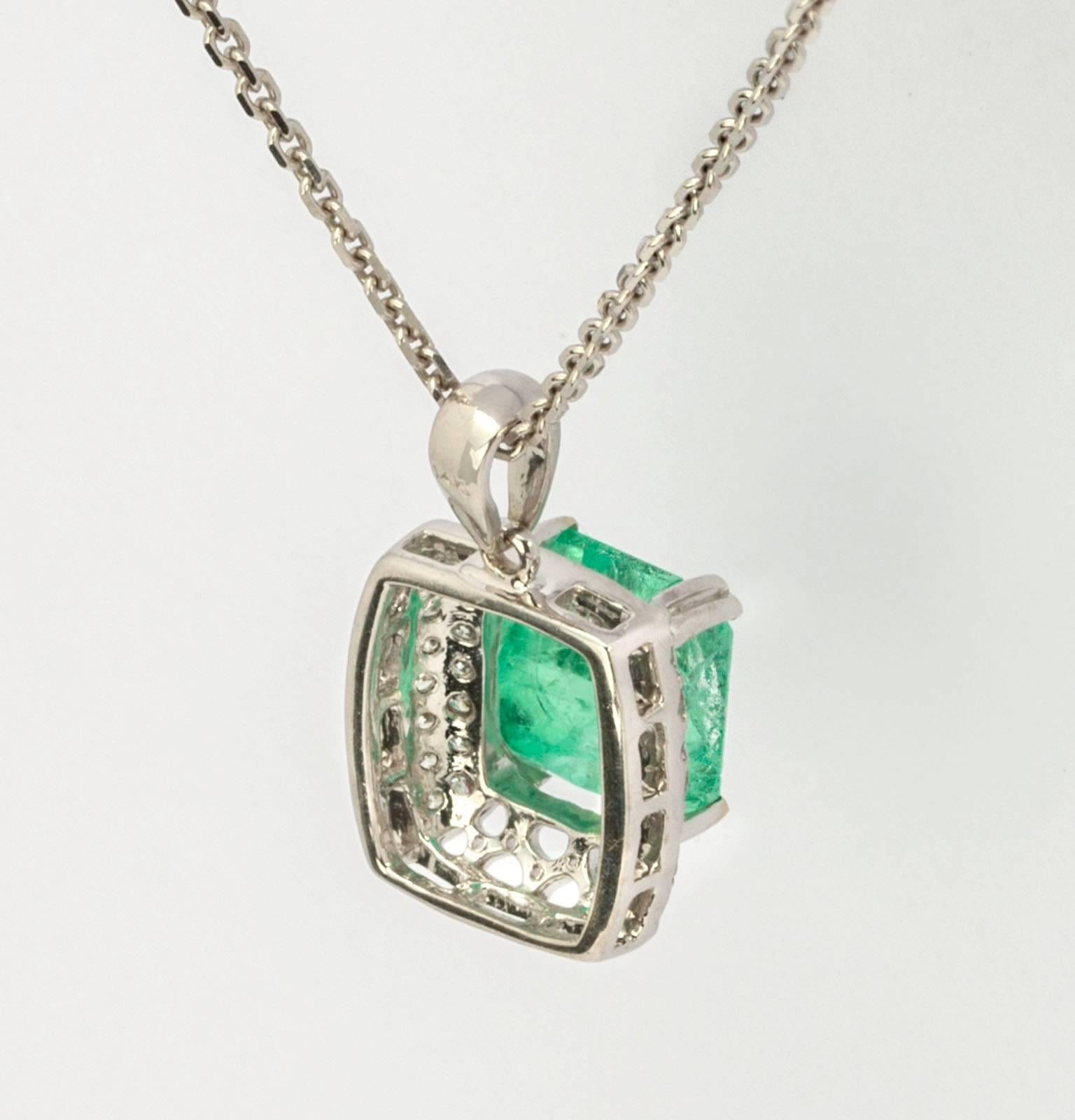 Emerald Cut Emerald Diamonds Gold Pendant In Excellent Condition In Summerland, CA