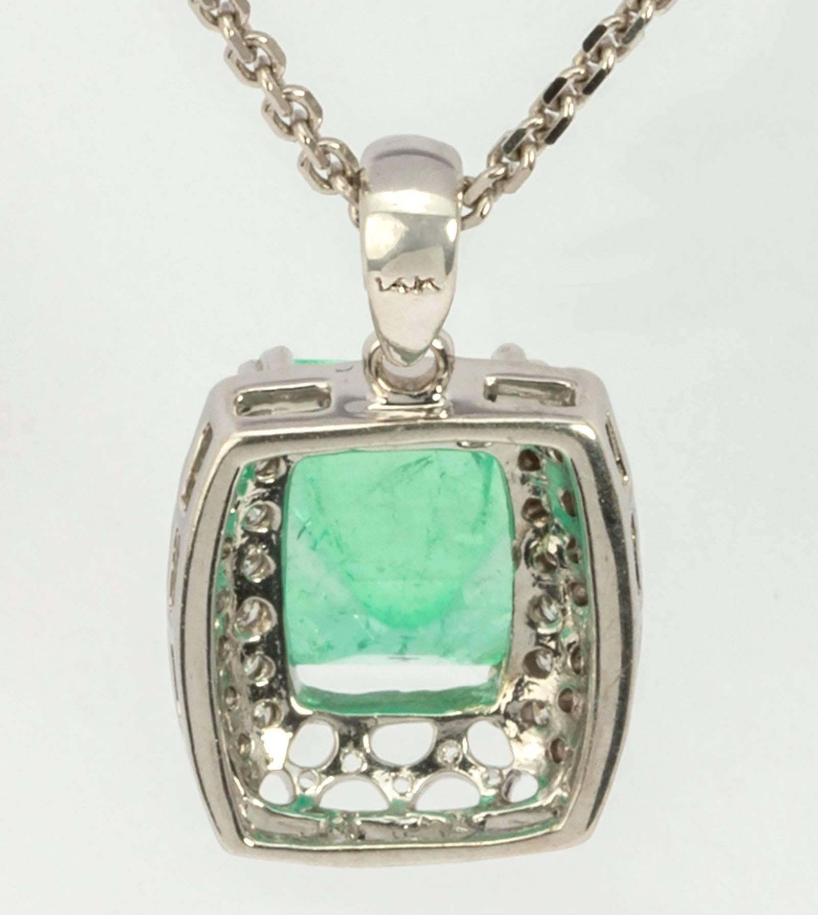 Women's Emerald Cut Emerald Diamonds Gold Pendant