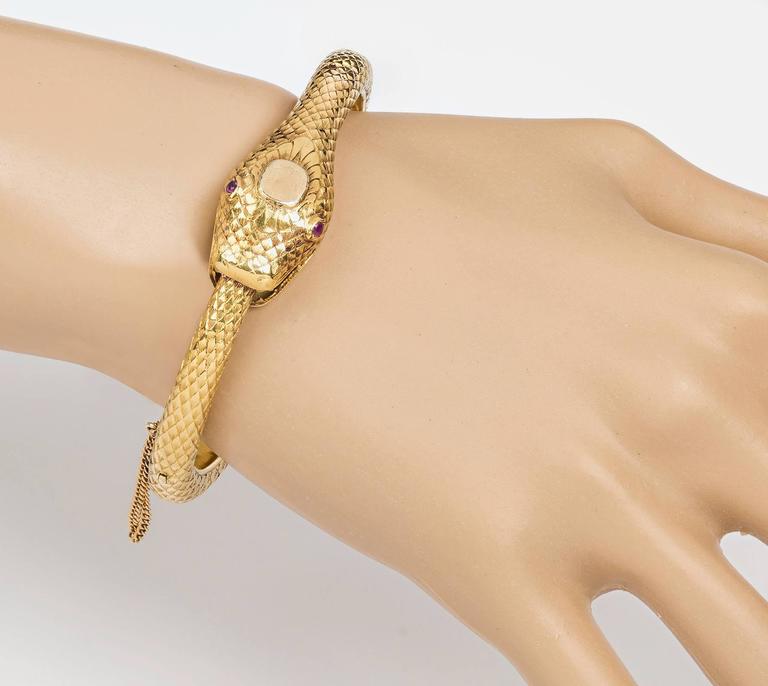 1850s Enduring Love Ruby Gold Snake Bracelet at 1stDibs