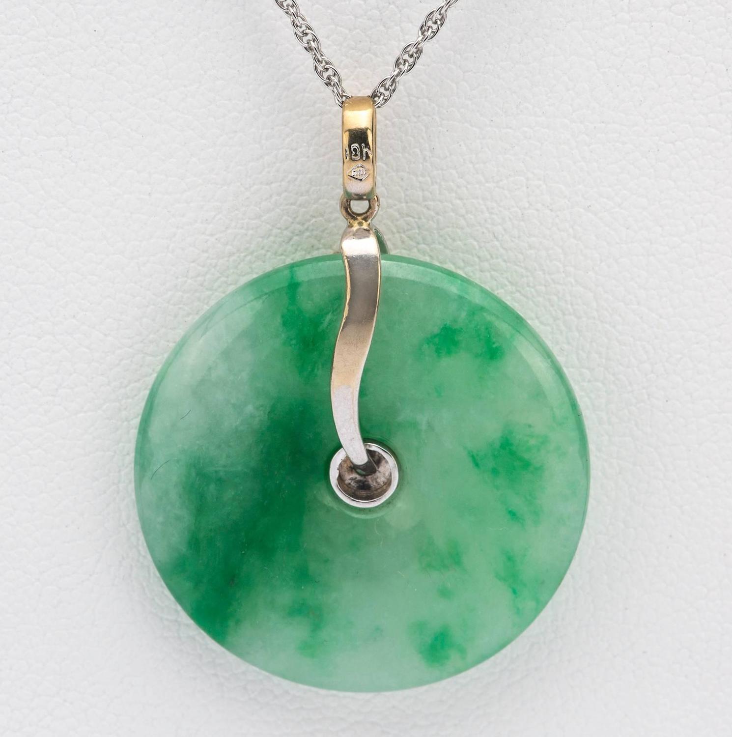 Round Jade Diamond Gold Pendant For Sale at 1stdibs