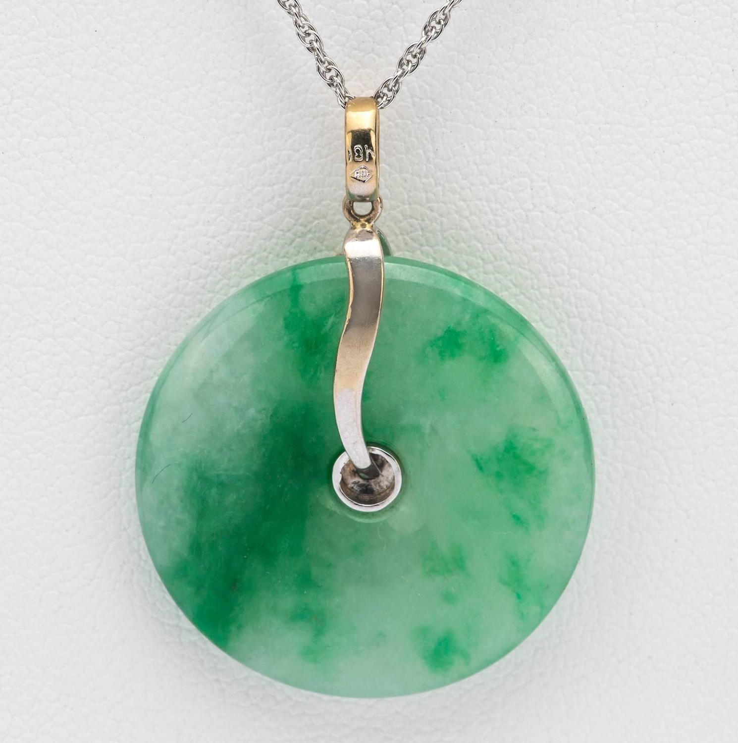 Round Jade Diamond Gold Pendant For Sale At Stdibs