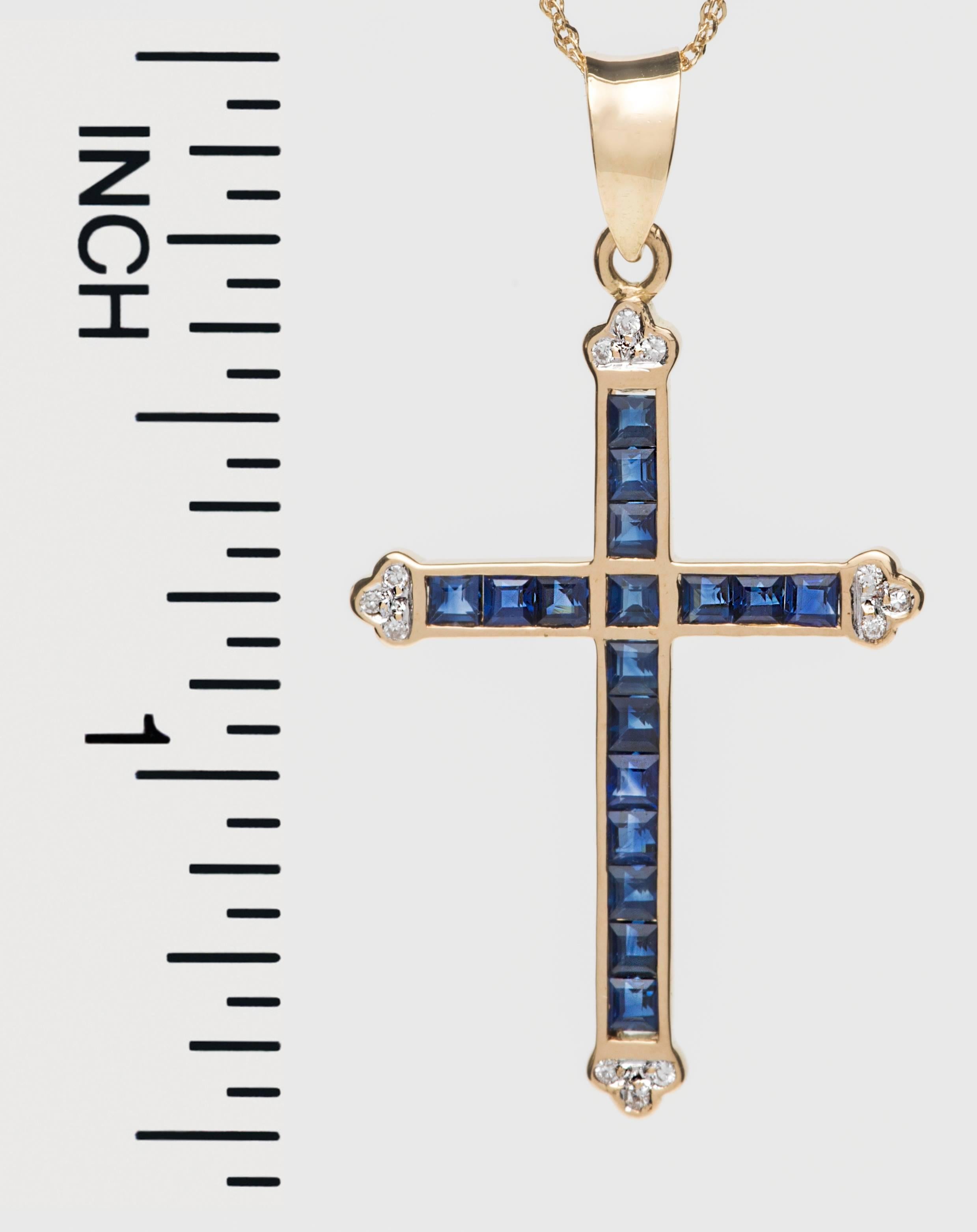 Sapphire Diamond Gold Cross In Excellent Condition In Summerland, CA