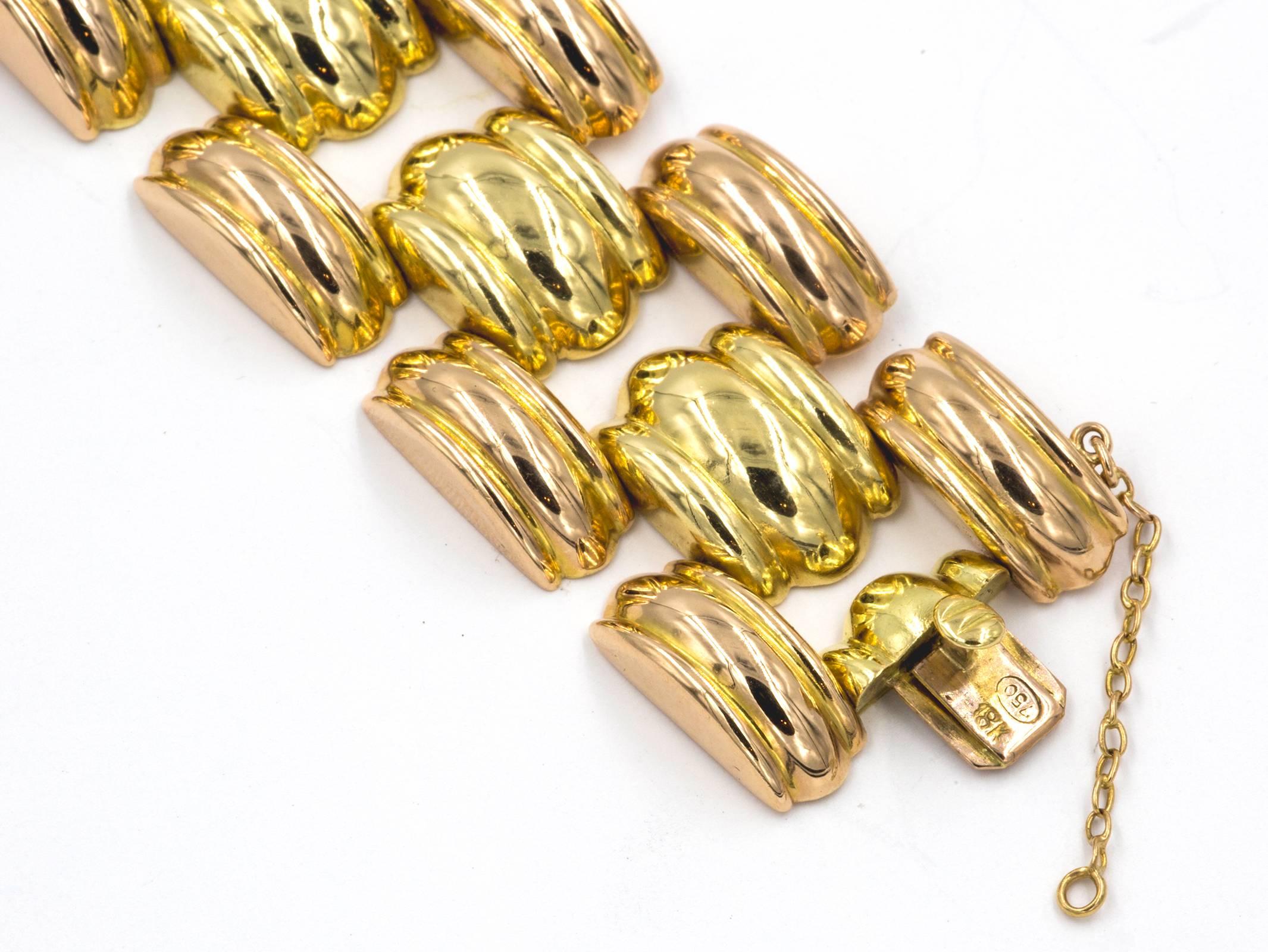 Women's or Men's Two Tone Gold Link Bracelet 