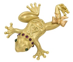 Gold Frog with Tourmalines Brooch
