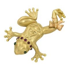 Gold Frog with Tourmalines Brooch 3