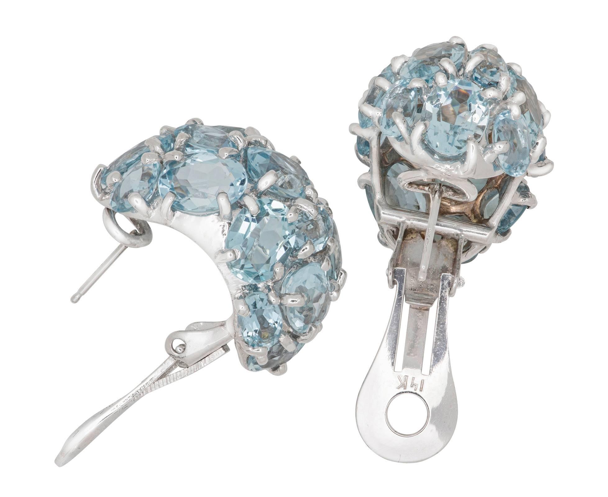 Dazzling Aquamarine Ear Clips In Excellent Condition In Summerland, CA