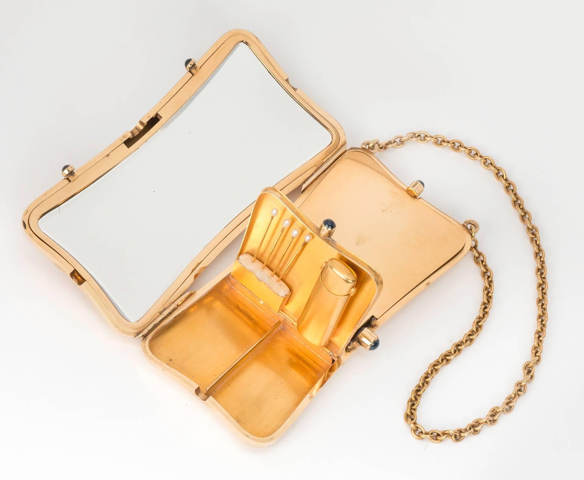 Women's 18 Karat Gold, Sapphire French Compact Purse Box