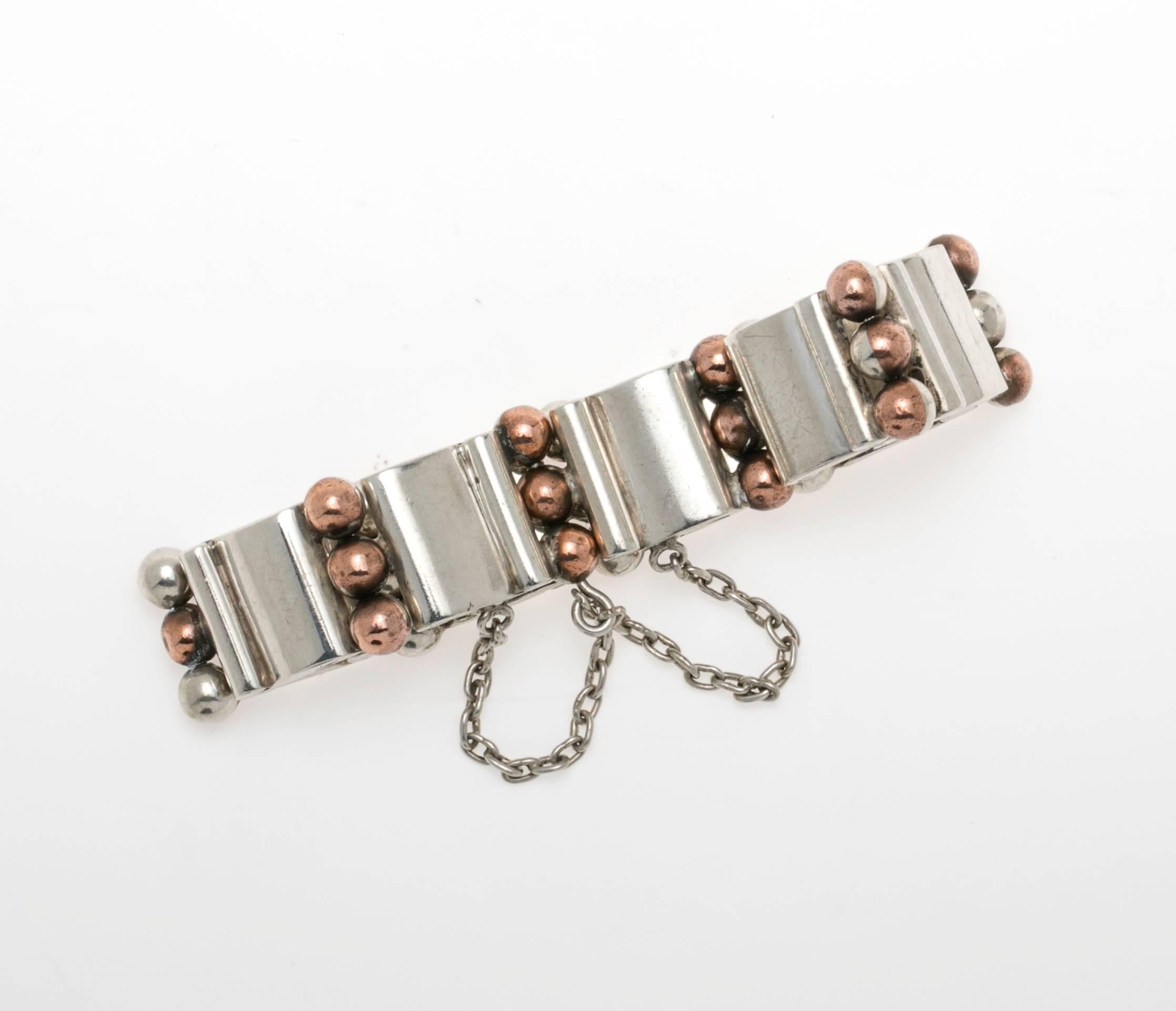 Hector Aguilar Copper Sterling Silver Bracelet In Excellent Condition In Summerland, CA