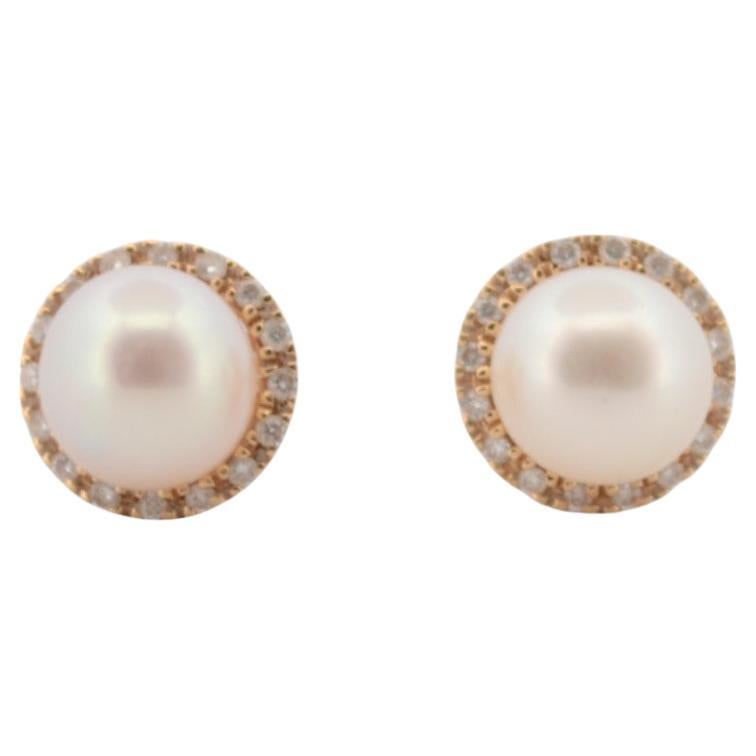 Orecchini in oro giallo 14K con diamanti naturali e perla coltivata_123891 in vendita