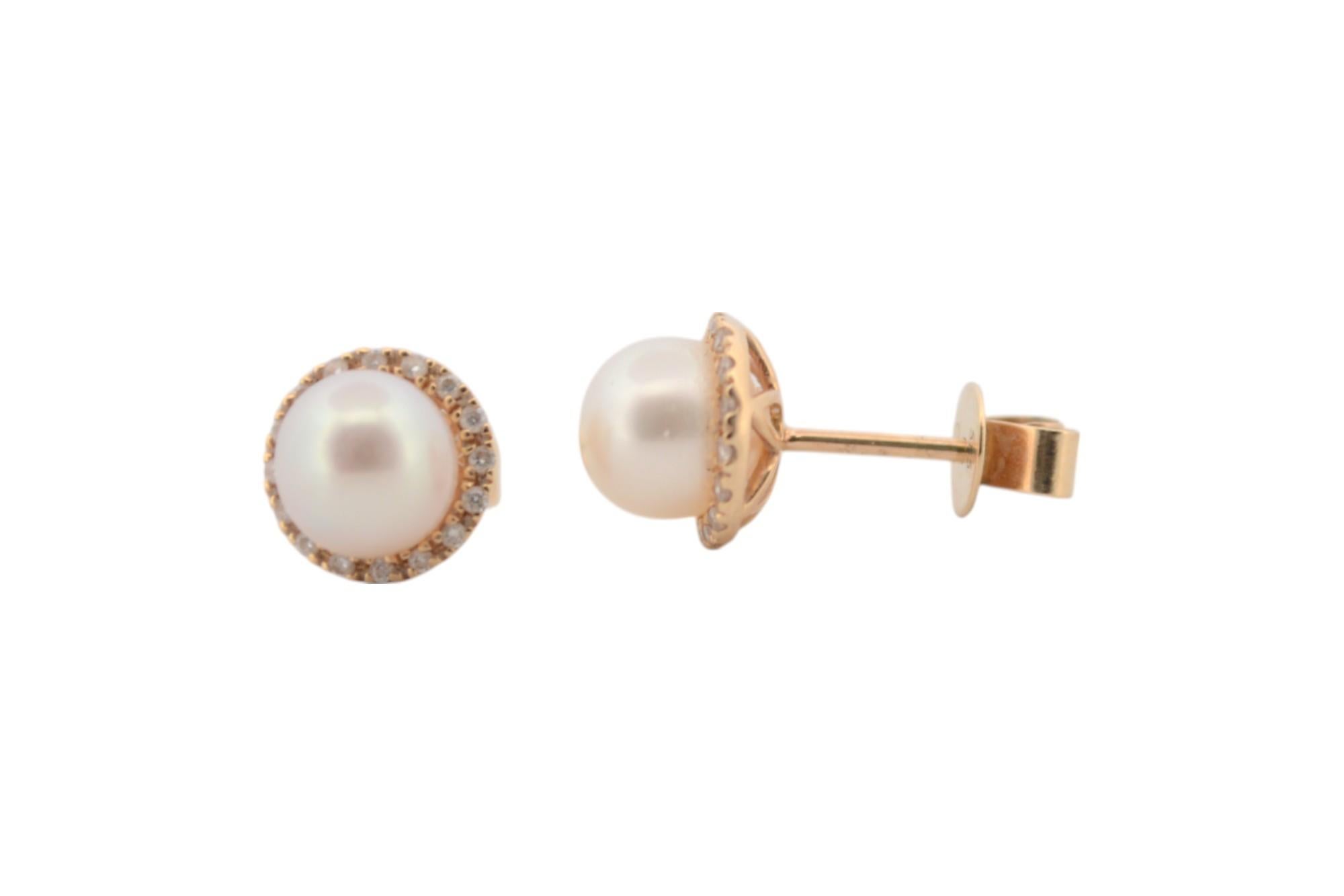 Taglio brillante Orecchini in oro giallo 14K con diamanti naturali e perla coltivata_123891 in vendita