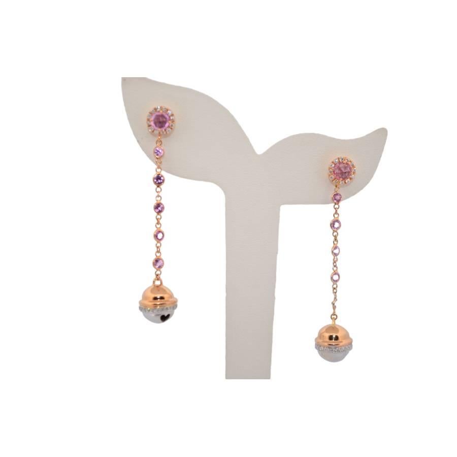 Taglio brillante Orecchini in oro rosa 18K con diamante naturale e quarzo rosa _105620 in vendita