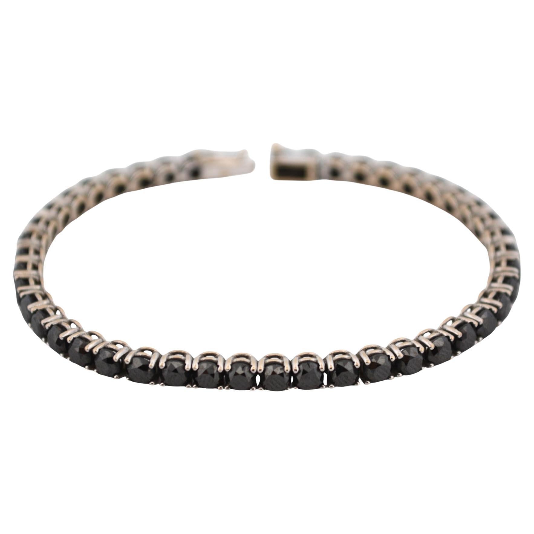 Pulsera de tenis de oro blanco de 18 quilates con diamantes negros naturales_114884