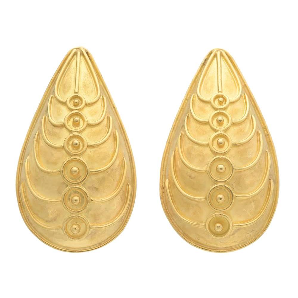 Pear-Shaped Gold Scarab Earclips