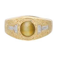 Cat's Eye Chrysoberyl Diamond Gold Gypsy Ring