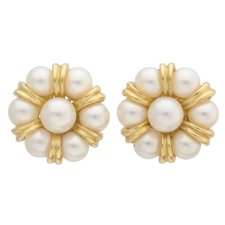Pearl Gold Cluster Earclips at 1stDibs