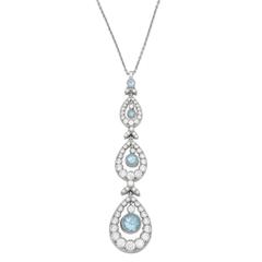 Tiffany & Co. Aquamarine Diamond Platinum Pendant Necklace