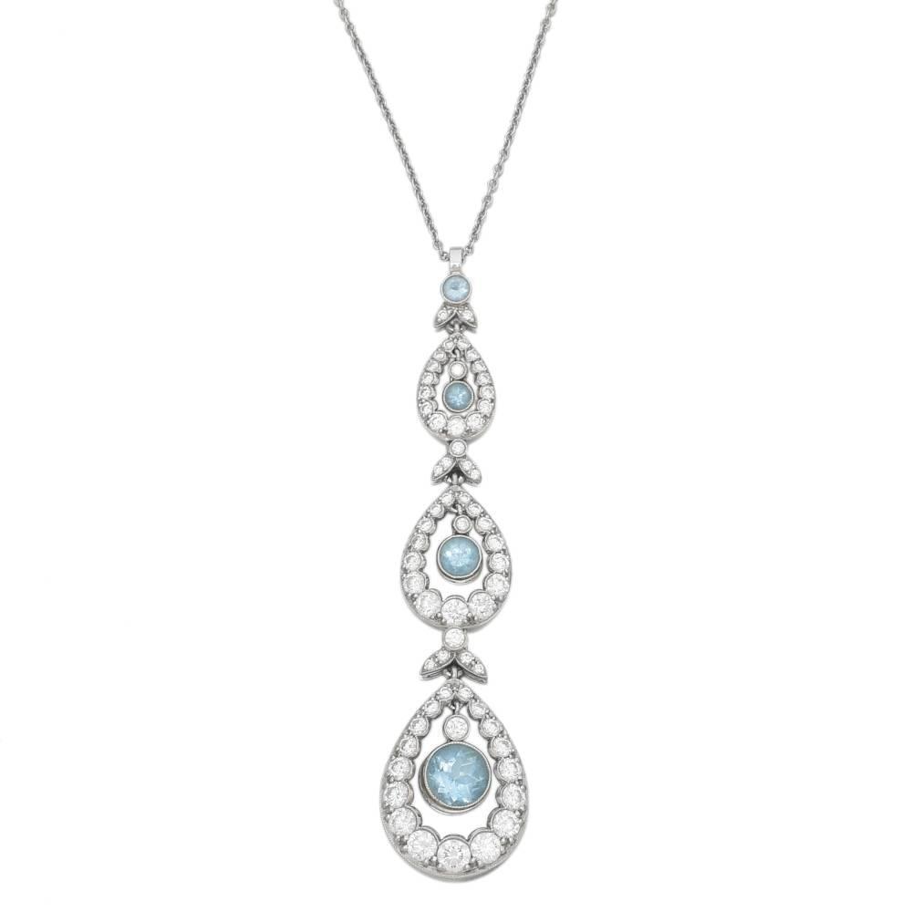 Tiffany and Co. Aquamarine Diamond Platinum Pendant Necklace at 1stdibs