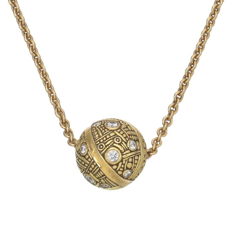 Alex Sepkus Diamond Gold Ball Pendant Necklace at 1stDibs