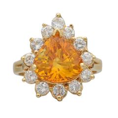 5.88 Carat GIA Cert Orange-Yellow Sapphire Diamond Gold Ring