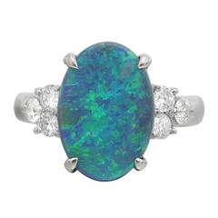 Opal Diamond Platinum Cluster Ring