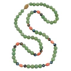 Aventurine Coral Enamel Bead Necklace