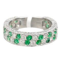 Emerald Diamond Platinum Two Row Band Ring