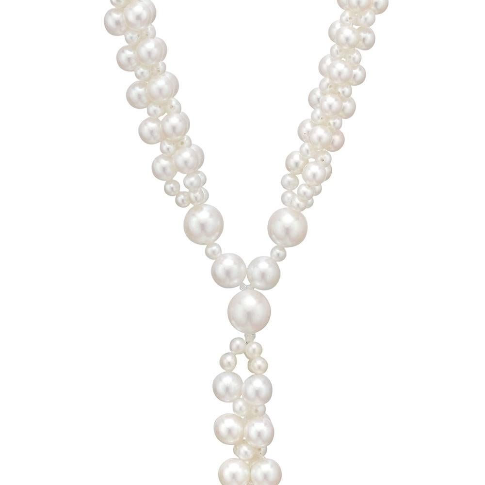 Intricately Braided Pearl "Y" Long Necklace