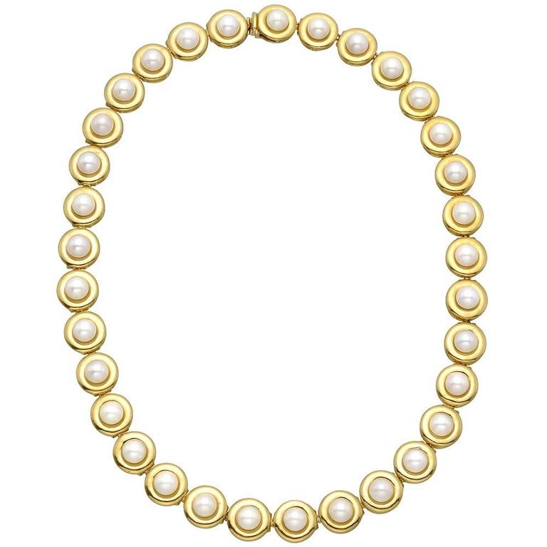 Pearl Gold Link Necklace For Sale