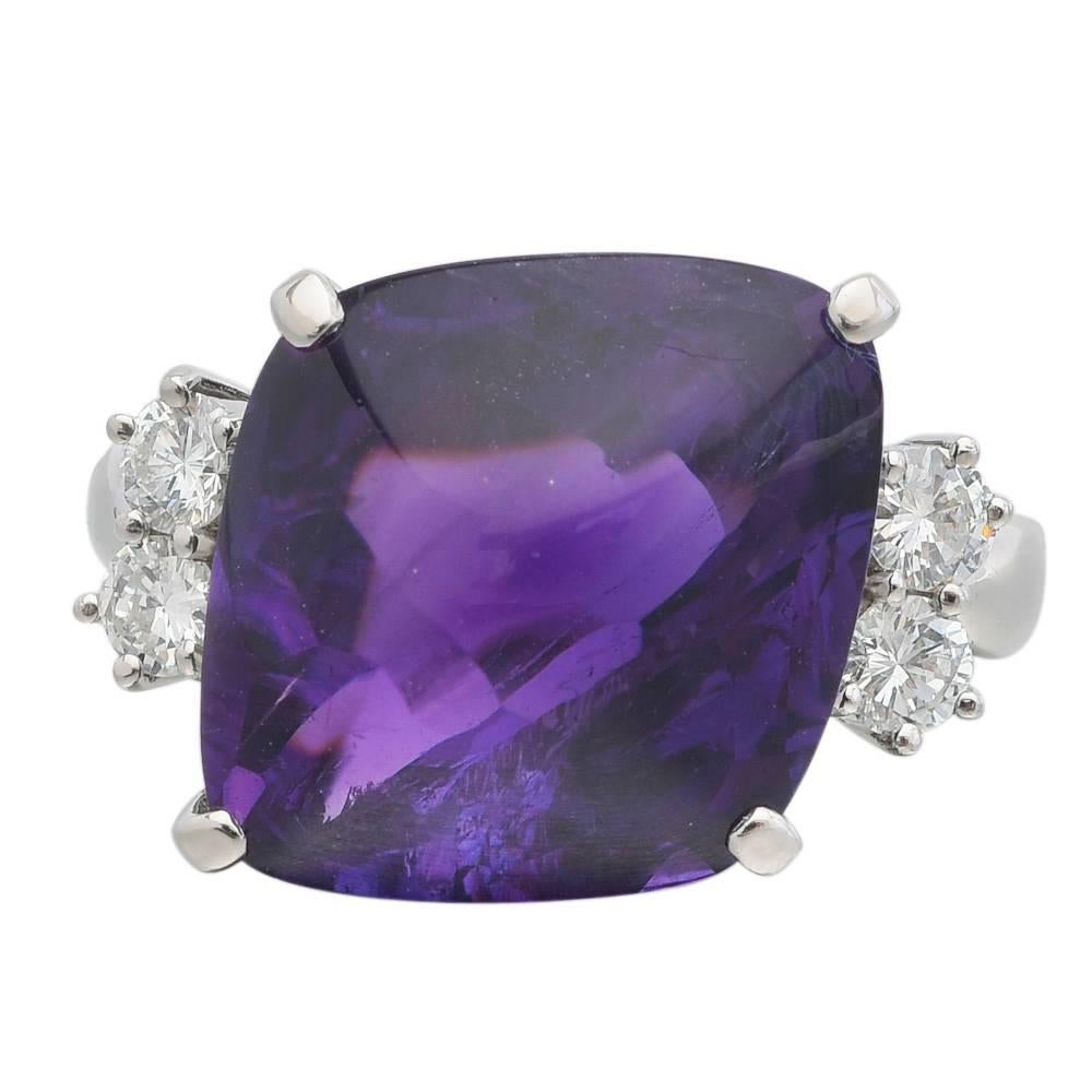 Sugarloaf Cabochon Amethyst Diamond Platinum Ring