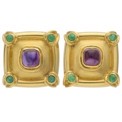 Boris Lebeau Amethyst Emerald Gold Earclips