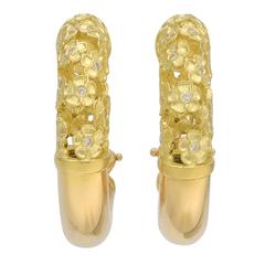 Paul Morelli "Flower Tube" Diamond Gold Hoop Earrings