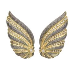 Diamond Three Color Gold Wing Earclips