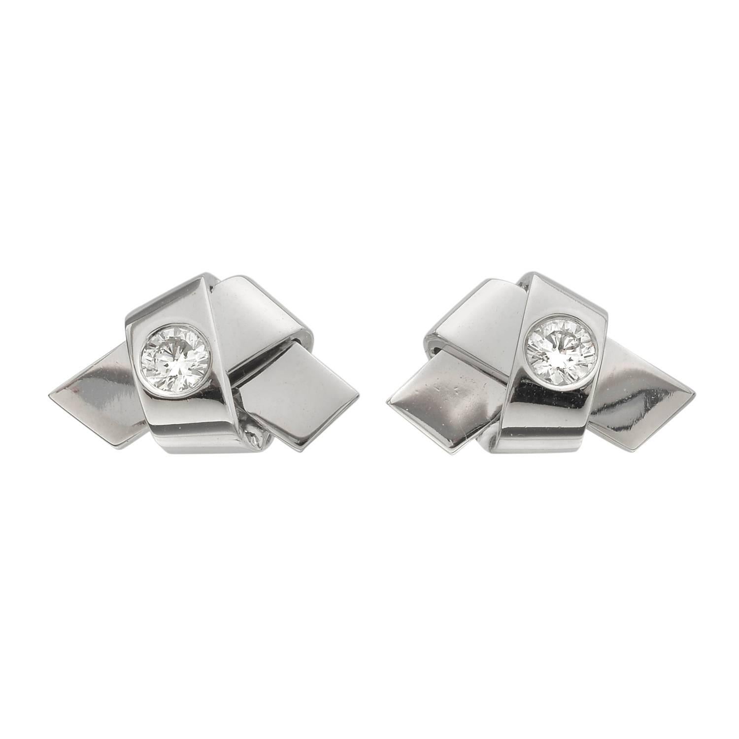 Cartier Diamond and White Gold Ribbon Knot Stud Earrings