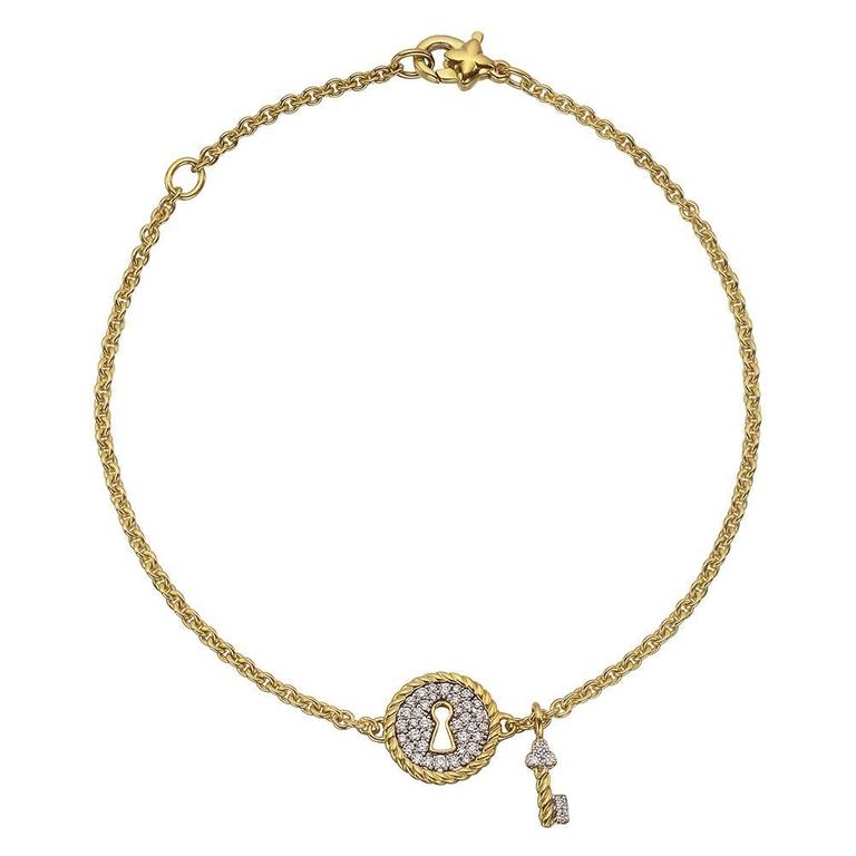 David Yurman Diamond Gold Lock and Key Bracelet