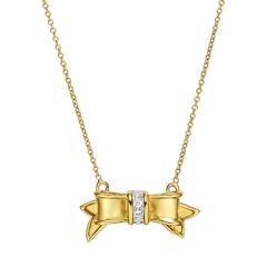 Tiffany & Co. Diamond Gold Bow Pendant Necklace
