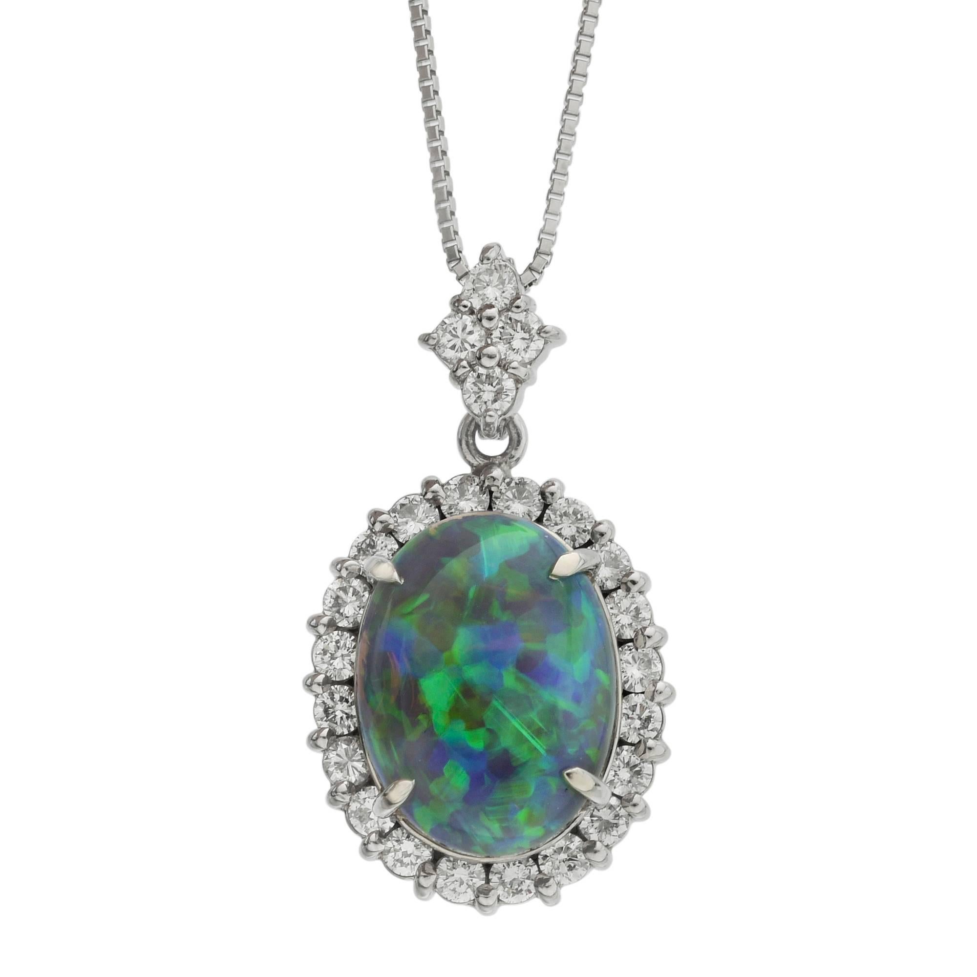 3.99 carat Opal Diamond platinum Cluster Pendant Necklace