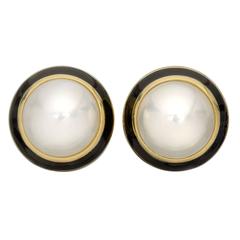 1990s Tiffany & Co. Mabe Pearl Enamel gold Earclips