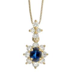 Sapphire and Diamond Cluster Pendant Necklace