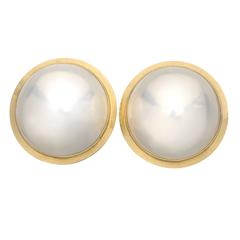 Yellow Gold and Mabe Pearl Earrings