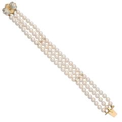3-Row Pearl and Diamond Bracelet