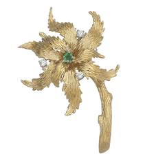 Emerald and Diamond Floral Brooch