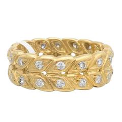 Gold and Diamond Leaf Band Ring