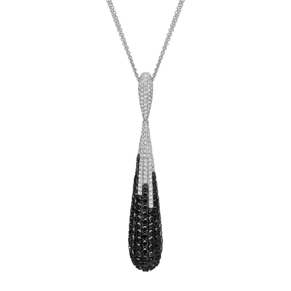 Black White Diamond Teardrop Pendant Necklace