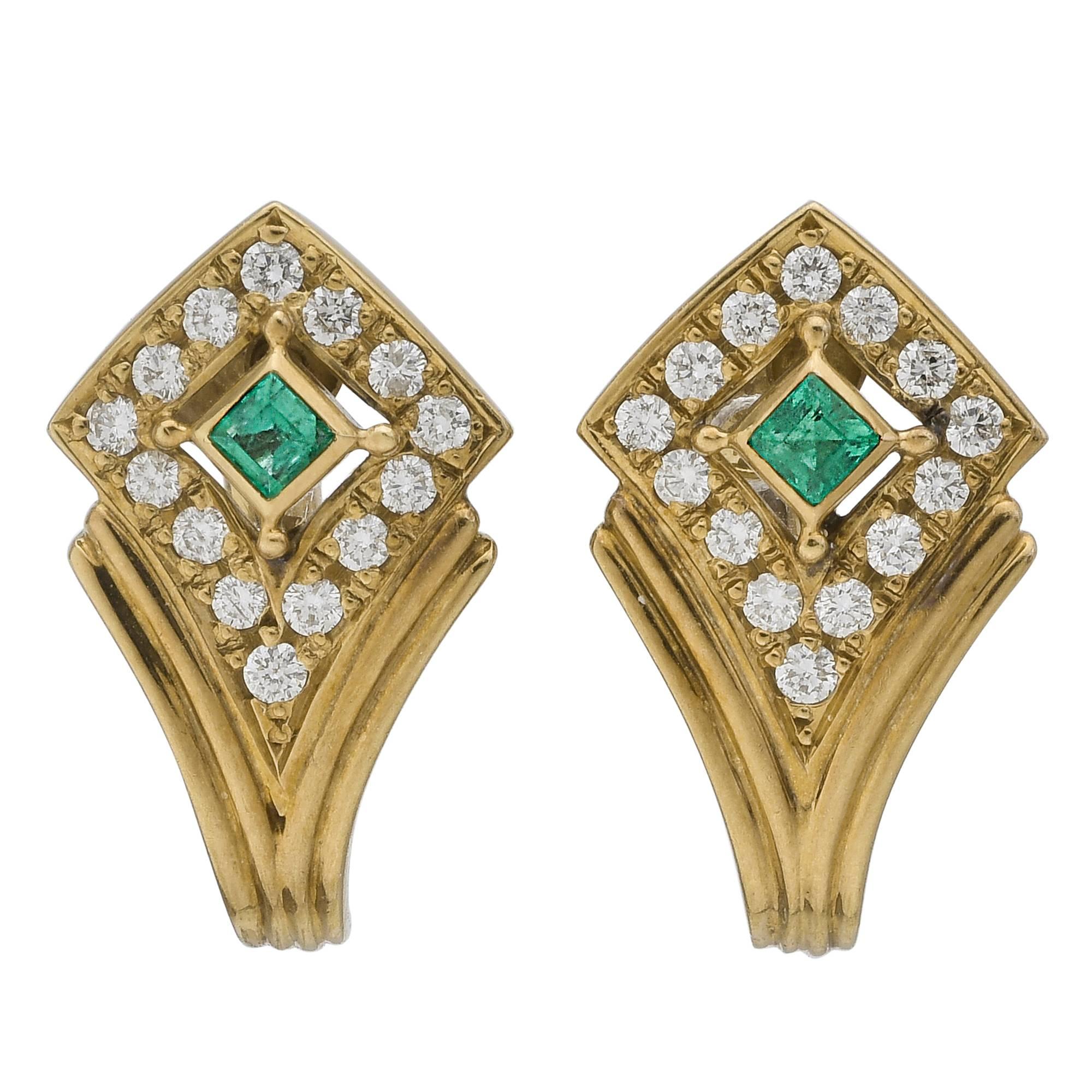 Emerald and Diamond Kite Shape Earrings