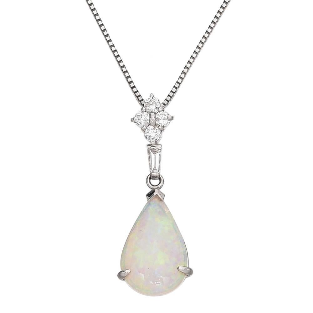 Diamond and Opal Pendant Necklace