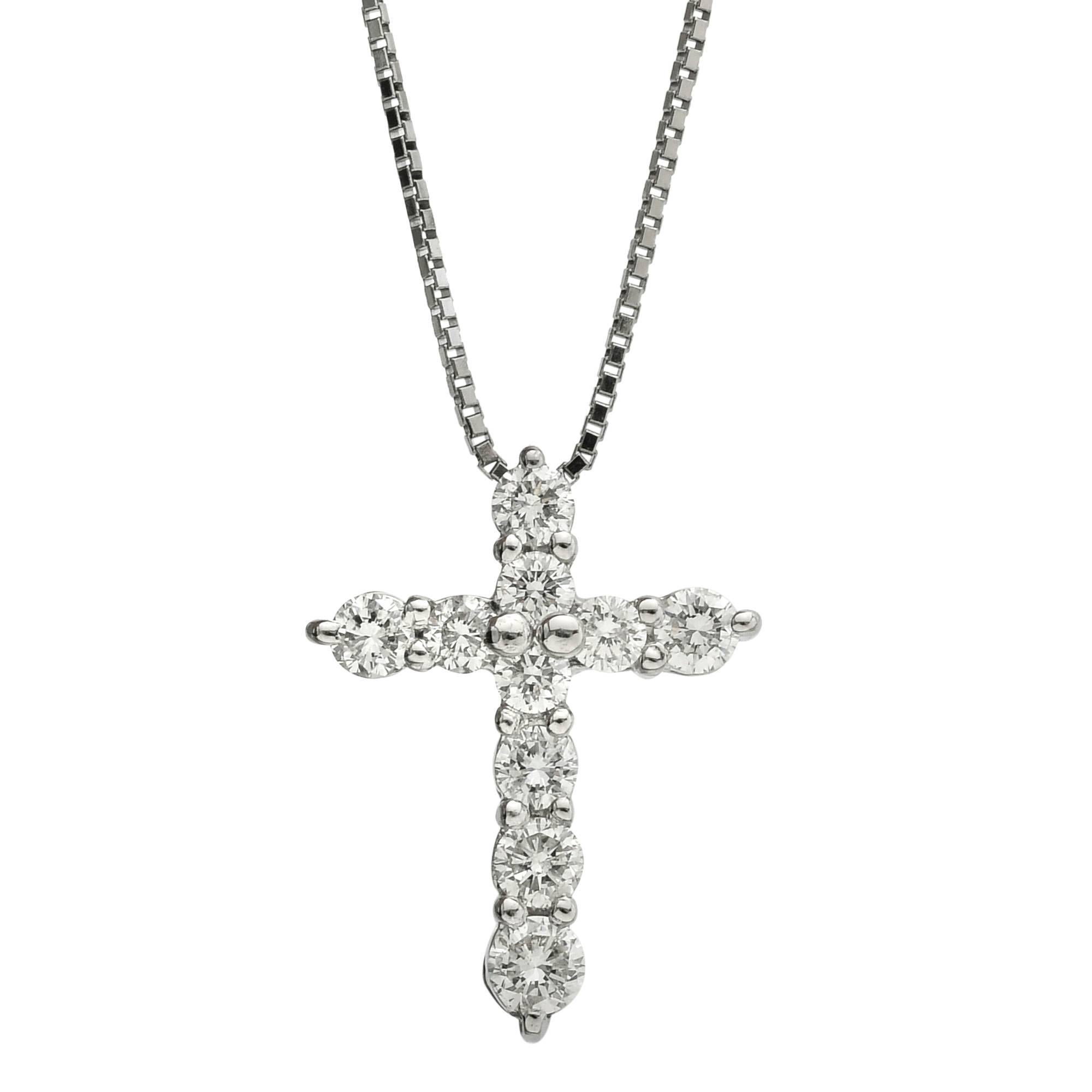 Platinum and Diamond Cross Pendant Necklace