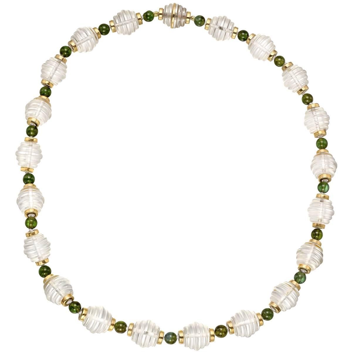 Trianon Rock Crystal and Green Tourmaline Bead Necklace